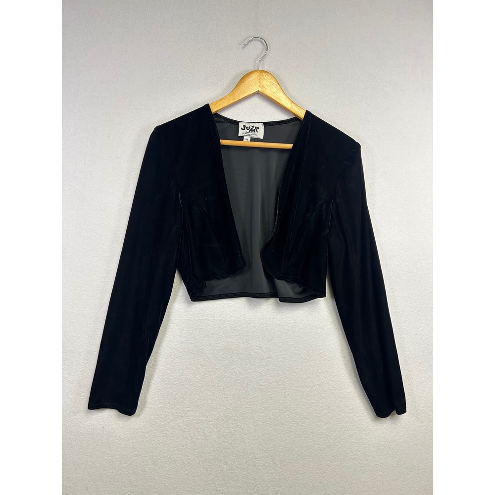 JUMP Apparel Co Black Velvet Cropped Bolero Jacket Long Sleeve Open Front‎ M